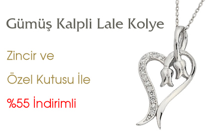 Gümüş Kalpli Lale Kolye